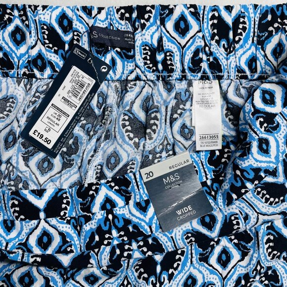 NWT M&S Collection Womens Blue High Rise Stretch Wide Leg Cropped Pants Size 20 - Picture 4 of 10